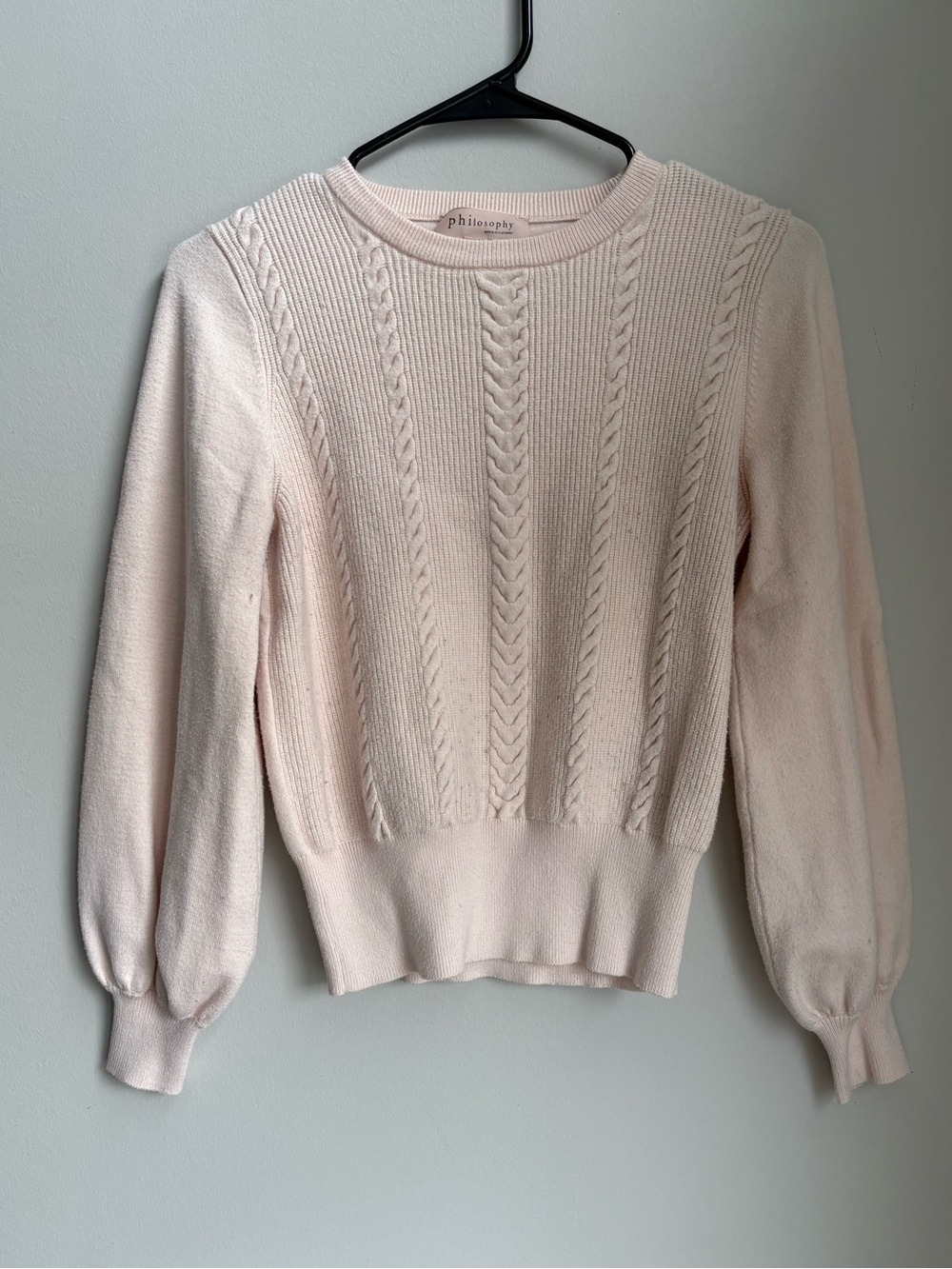 Philosophy Cream Cable Knit Cropped Sweater Balloon Sleeve Soft Girl Coquette S
